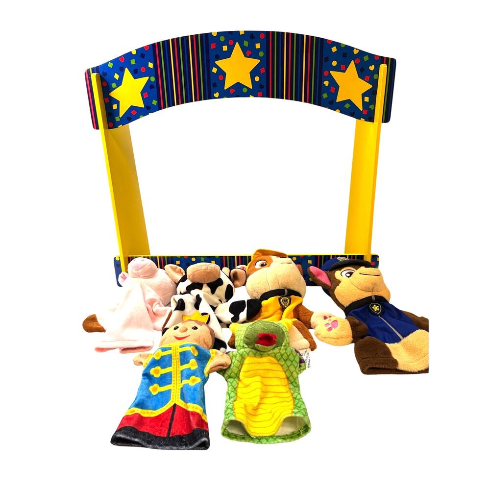 Melissa & Doug Wooden Tabletop Puppet Theater with Hand Puppets AS IS